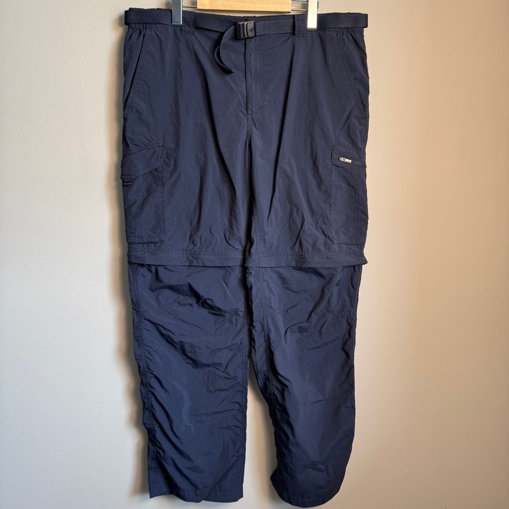 Columbia Pants Mens 38x32 Navy Omni-Shade Convertible Zip Off Hiking Cargo Nylon